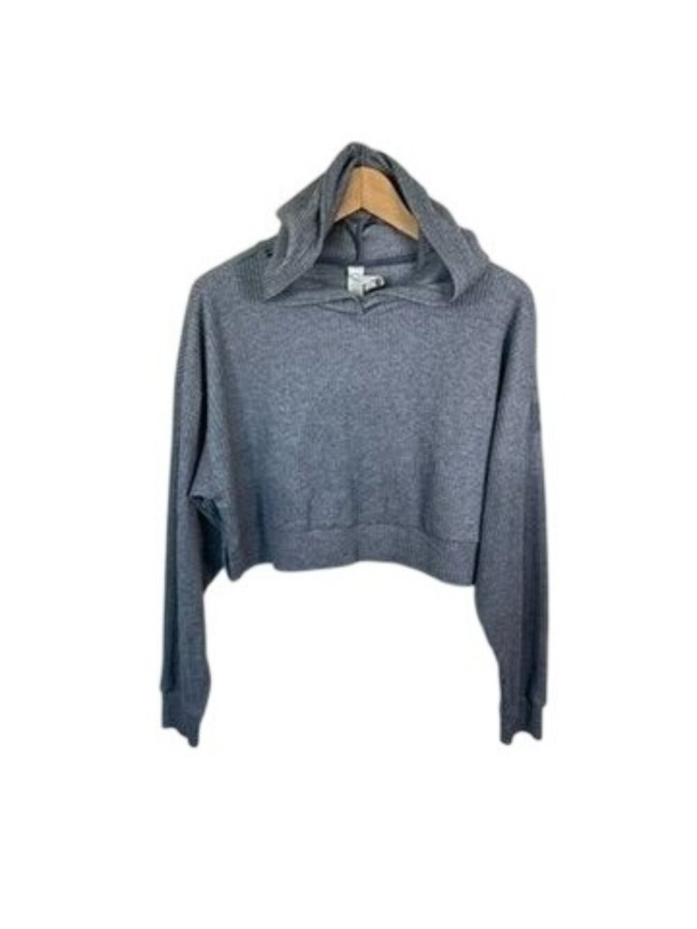 Alo Yoga Muse Ribbed Cropped Hoodie Gray Long Sleeve Athleisure Workout Size S